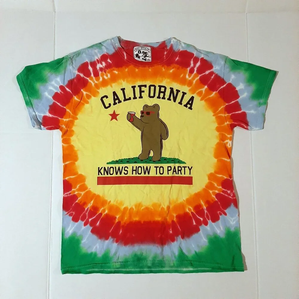 Riot Society shirt size Large Tie Dye California knows how to party bear tshirt - Picture 5 of 5